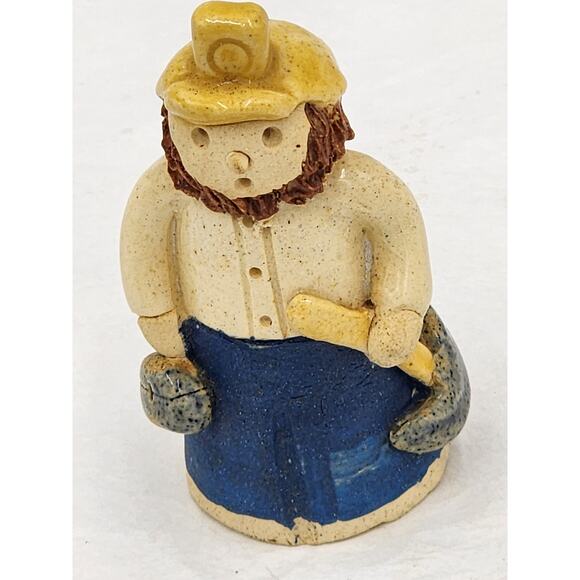 Folk Art Figurine Bearded Pottery Farmhouse Country Home Signed 1986 Glaze 3" - Picture 11 of 13